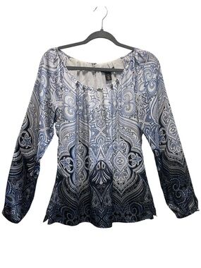 Women’s Blue Paisley Long-Sleeve Pullover Blouse S EUC